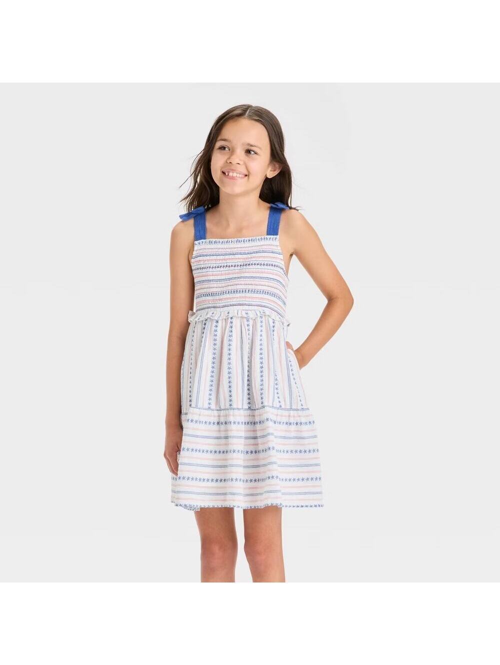 Cat & Jack NWT Girls' Sleeveless 4th of July Tiered Stars & Stripes Dress M (8)